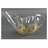 ART GLASS BOWL WITH FLORAL DESIGN SIGNED