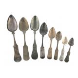 19C COIN SILVER SPOONS (8), TABLESPOONS