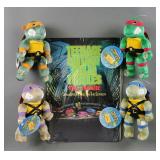 4 TMNT PLUSH FIGURES & 1990 MOVIE POSTER BOOK