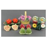 (7) FLOWER FLORAL SALT AND PEPPER SHAKER SETS