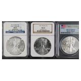 (3) AMERICAN SILVER EAGLE $1 GRADED COINS