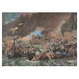 Large 19th c Gouache Naval Battle Scene
