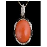 14K Coral & Diamond Pendant Necklace