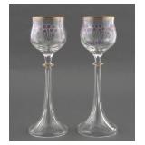 Fritz Heckert Pair of Wine Goblets Purple Flowers