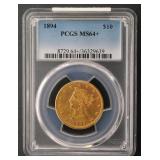 1894 $10 Liberty Eagle PCGS MS64+