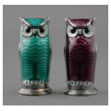 David Andersen Sterling Gilt Enamel Owl Shakers