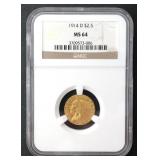 1914-D $2.5 Indian Quarter Eagle NGC MS64
