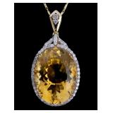 14K Citrine Quartz Diamond Pendant Necklace
