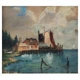 WALLACE Harbor Scene Watercolor