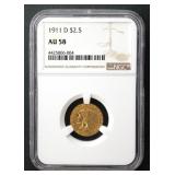 1911-D $2.5 Indian Quarter Eagle NGC AU58