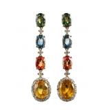 14K Diamond & Multicolor Sapphire Earrings