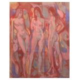 MCM J BANNON Three Graces Pastel Drawing