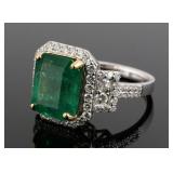 18K Platinum Emerald & Diamond Ring
