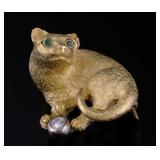 TIFFANY 18K Diamond Emerald Cat Brooch