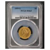 1899-S $5 Liberty Half Eagle PCGS MS63