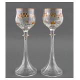 Fritz Heckert Pair of Wine Goblets Amber Flowers