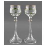 Fritz Heckert Pair of Wine Goblets Green Flowers