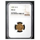 1878 $2.5 Liberty Quarter Eagle NGC MS62