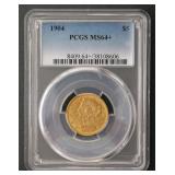 1904 $5 Liberty Half Eagle PCGS MS64+