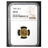 1905 $2.5 Liberty Quarter Eagle NGC MS64