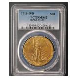 1911-D/D $20 Saint-Gaudens PCGS MS62