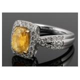 Platinum 18K Yellow Sapphire Diamond Ring