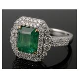 Platinum & 18K Emerald Diamond Ring
