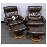 Pair Ekornes Stressless Chairs & Ottomans