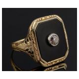 14K Diamond & Onyx Ring