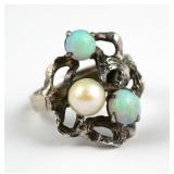 Sterling Opal & Pearl Ring