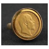 9K Gold Coin Ring 1908 Gold Sovereign