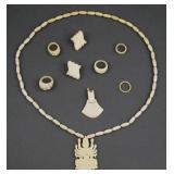 (8) Pcs Antique Carved Ivory Jewelry