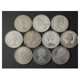 (10) CANADA SILVER HALF DOLLARS 50c