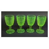 (4) Daisy and Button Uranium Glass Goblets