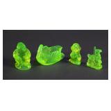 (4) Vintage Boyds Uranium Glass Animals