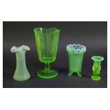 (4) Antique Uranium Vaseline Glass Vases
