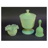 (3) Vintage Fenton Uranium Vaseline Glass Pieces
