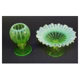 (2) Vintage Uranium Glass Opalescent Compotes