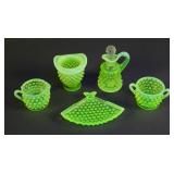 (5) Fenton Hobnail Uranium Glass Pieces