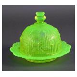 Imperial Arthor Lorch Uranium Glass Butter Dish