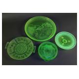 (4) Vintage Uranium Vaseline Glass Plates Server