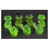 Grouping of Bird Uranium Vaseline Glass Pieces