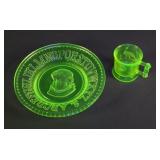 Vintage Childs Uranium Glass Cup and Plate