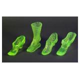 (4) Vintage Uranium Vaseline Glass Shoes