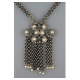 Boho Silver Linked Pendant Multi Chain Tassels