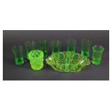 Group of (9) Vintage Uranium Vaseline Glass