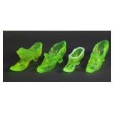(4) Vintage Uranium Vaseline Glass Shoes