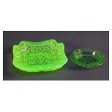 (2) Vintage Uranium Vaseline Glass Pieces