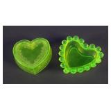 (2) Boyds Uranium Glass Heart Shaped Pieces