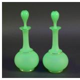 (2) Opaline Uranium Glass Bottles with Stoppers